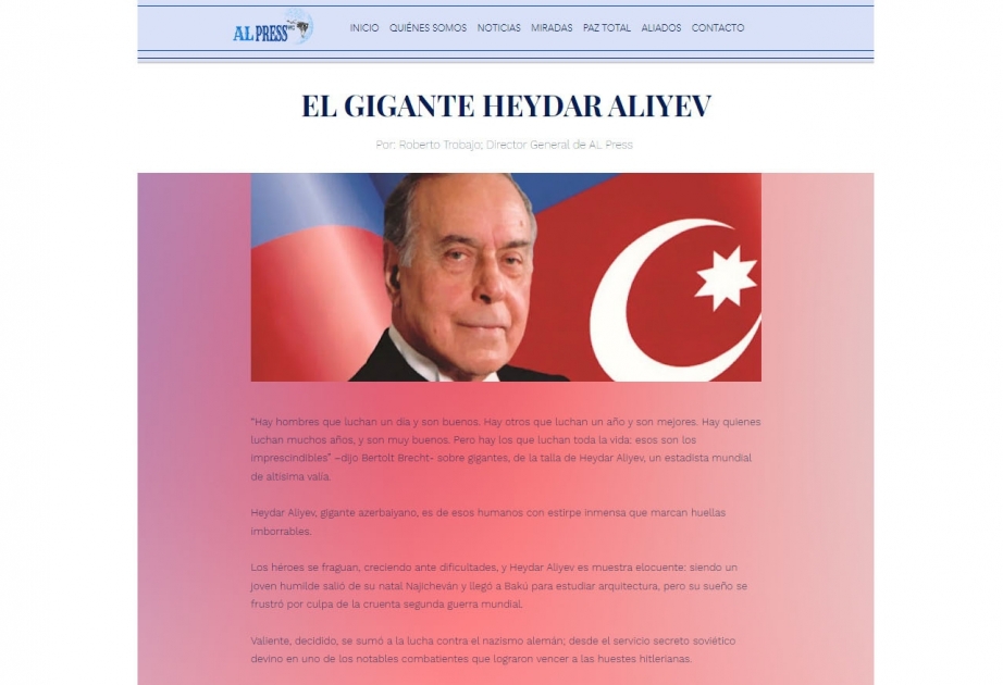 AL PRESS: “Heydar Aliyev, gigante azerbaiyano, es de esos humanos con estirpe inmensa que marcan huellas imborrables”