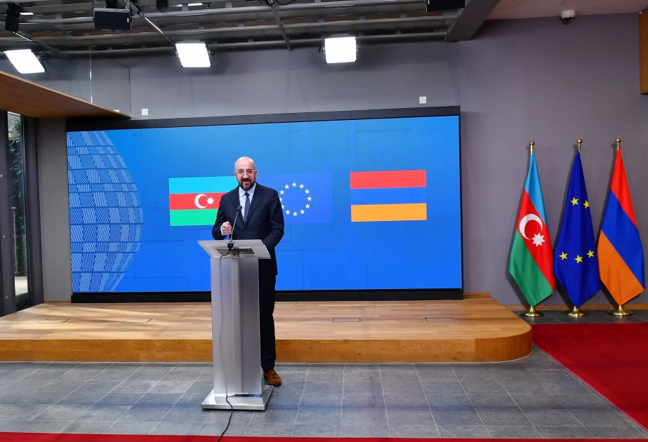 Президент Совета Европейского Союза Шарль Мишель выступил с заявлением для прессы после встречи с Президентом Ильхамом Алиевым и премьер-министром Николом Пашиняном  ОБНОВЛЕНО