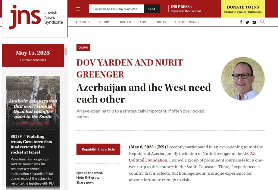 İsrailli jurnalist Azərbaycan haqqında: Bu ölkənin dünya ilə paylaşacağı çox şey var