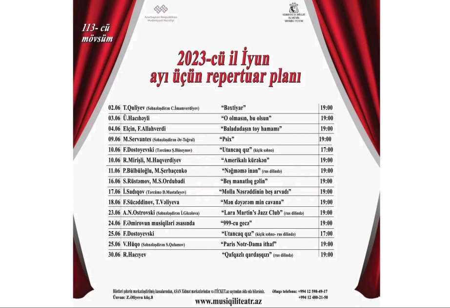 Akademik Musiqili Teatr iyun repertuarını açıqlayıb