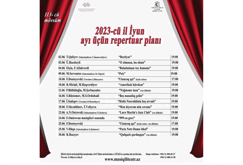 Akademik Musiqili Teatr iyun repertuarını açıqlayıb