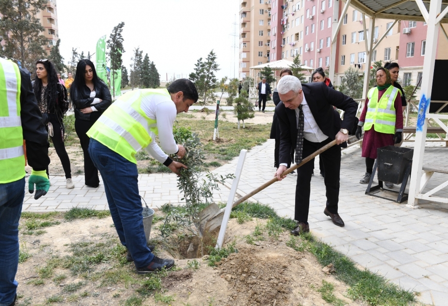 Keçmiş köçkünlərin müvəqqəti məskunlaşdıqları qəsəbələrdə Ulu Öndərin yubileyi ilə əlaqədar yüzlərlə ağac əkilib