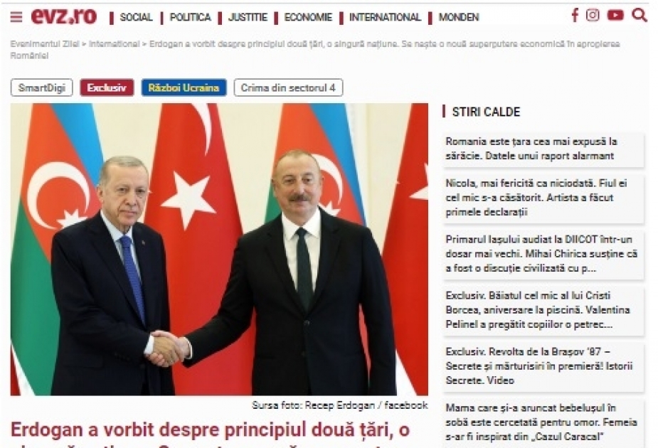 Türkiyə Prezidentinin Bakıya səfəri Rumıniya mətbuatı tərəfindən geniş işıqlandırılıb