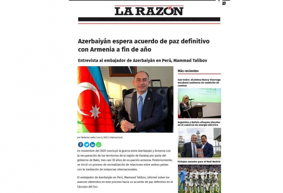 La prensa peruana escribe sobre los obstáculos planteados por Armenia al proceso de normalización