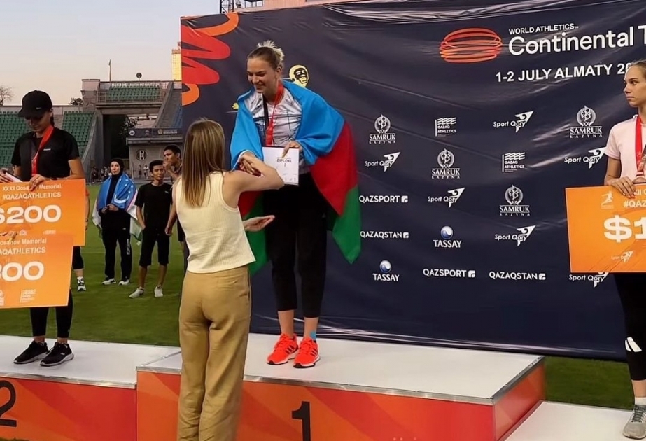 Saltadora de triple de Azerbaiyán gana el oro en el Memorial Qosanov de Atletismo 2023 de Kazajistán