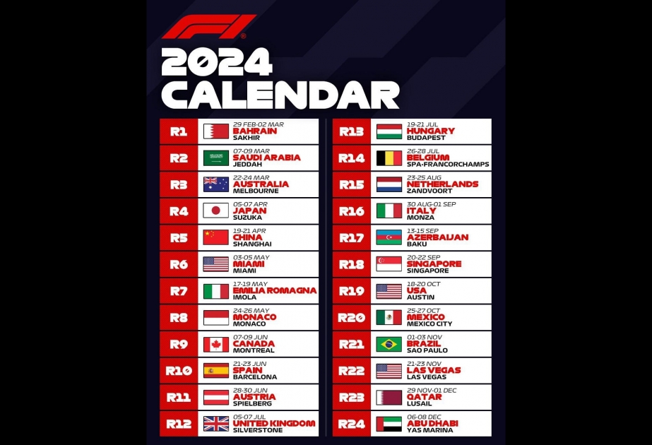 2024-cü ildə keçiriləcək Formula 1 Azərbaycan Qran-Prisinin vaxtı açıqlanıb