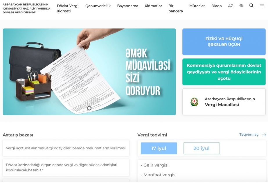Dövlət Vergi Xidmətinin saytı informasiya açıqlığına görə 1-ci yeri tutub
