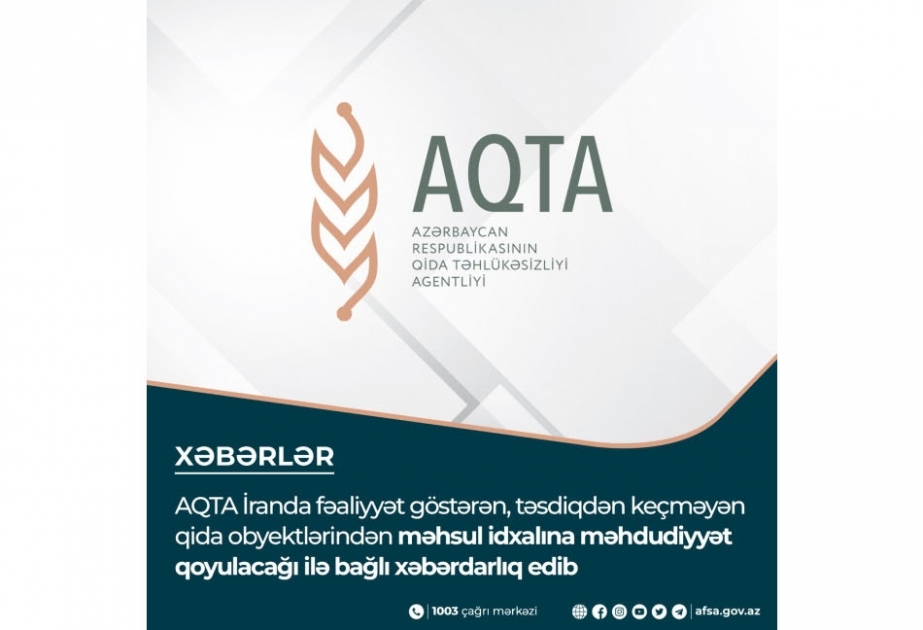 Sentyabrın 1-dən İrandan balıq və balıq məhsullarının, süd və süd məhsullarının idxalına məhdudiyyət tətbiq oluna bilər