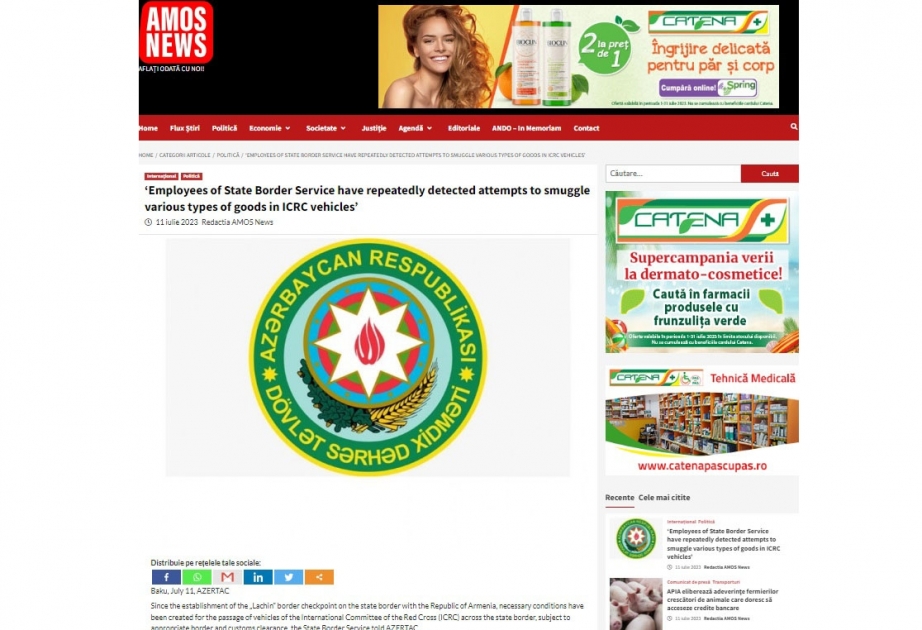 Rumıniya mediası BQXK avtomobilləri ilə Azərbaycana qaçaqmal keçirilməsi cəhdlərindən yazır