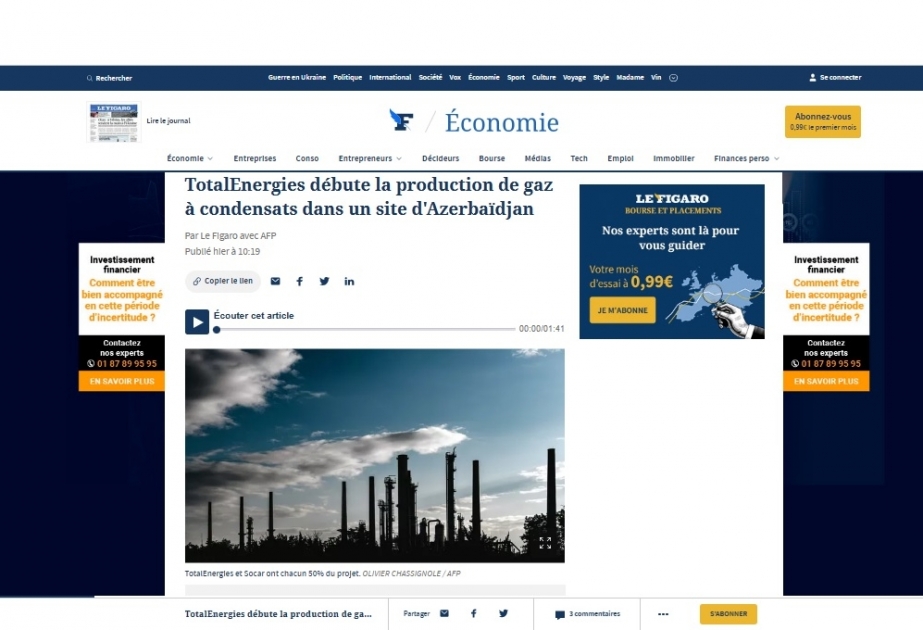 Le Figaro: TotalEnergies Azərbaycanda qaz-kondensatının hasilatına başlayır
