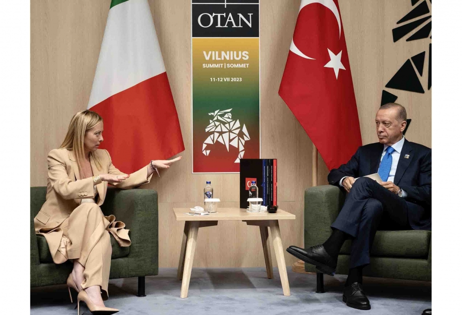 Turkish President Erdogan meets Italian Premier Meloni in Vilnius