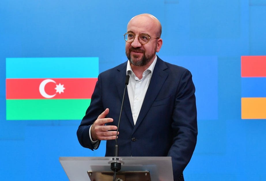 Президент Совета Европейского Союза Шарль Мишель выступил с заявлением для прессы после встречи с Президентом Ильхамом Алиевым и премьер-министром Николом Пашиняном ОБНОВЛЕНО ВИДЕО