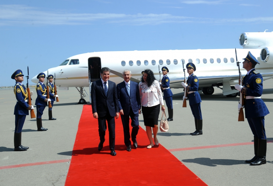 Oberhaupt der Region Kurdistan-Irak Nechirvan Barzani zu Arbeitsbesuch in Aserbaidschan eingetroffen