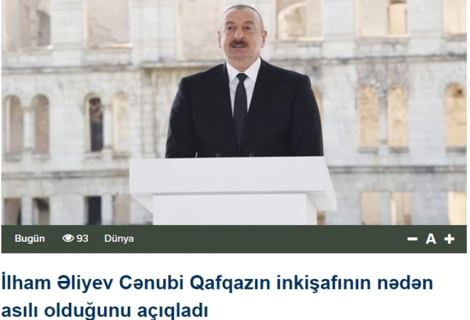 Prezident İlham Əliyevin Şuşada keçirilən Qlobal Media Forumdakı çıxışı Gürcüstan mətbuatının diqqət mərkəzində olub