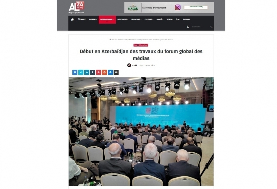 Выступление Президента Ильхама Алиева на Шушинском медиафоруме продолжает оставаться в центре внимания мировых СМИ