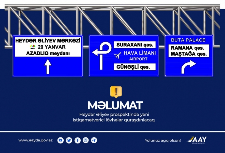 Heydər Əliyev prospektində yeni istiqamətverici lövhələr quraşdırılacaq
