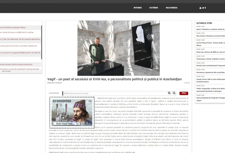 “AGERPRES” agentliyi dahi Azərbaycan şairi Molla Pənah Vaqif barədə məqalə yayıb