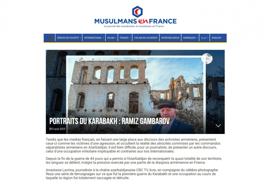 Fransa portalı Şuşa ilə bağlı reportaj yayımlayıb