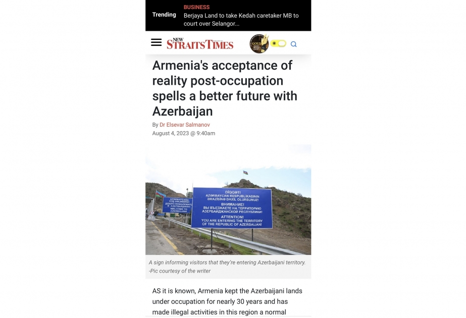 Malaysian newspaper highlights Armenia's "humanitarian aid" manipulation