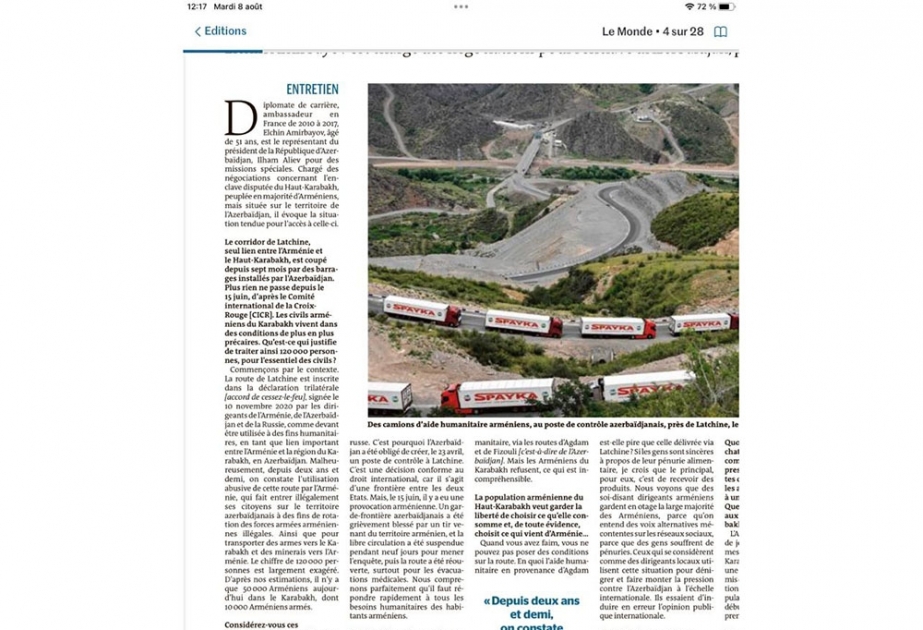 “Le Monde” qəzeti Azərbaycan Prezidentinin xüsusi tapşırıqlar üzrə nümayəndəsi Elçin Əmirbəyovun müsahibəsini yayıb