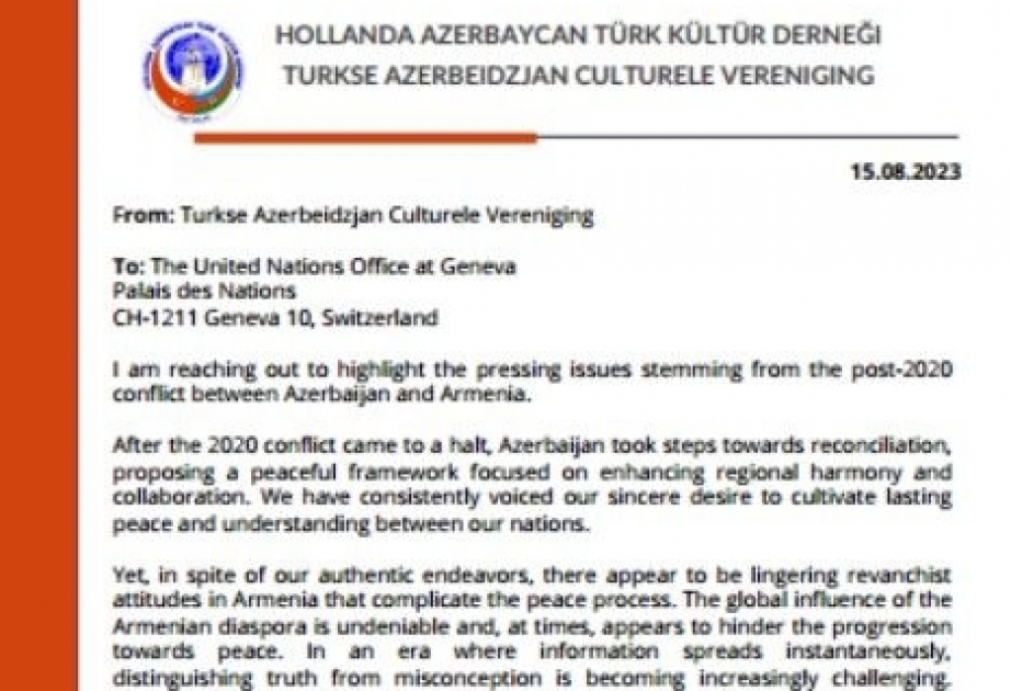 Hollanda-Azərbaycan Türk Kültür Dərnəyi beynəlxalq ictimaiyyəti erməni yalanlarına inanmamağa çağırıb