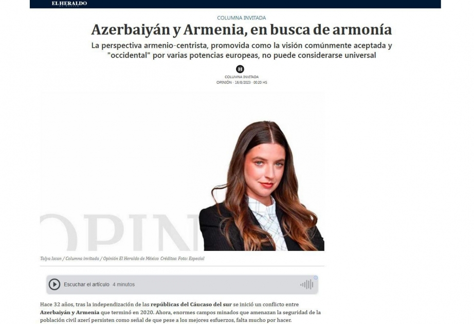 Meksika mətbuatında Ermənistanın regional sülhü təhdid etdiyinə və Qərbin ikili standartlarına diqqət çəkilib