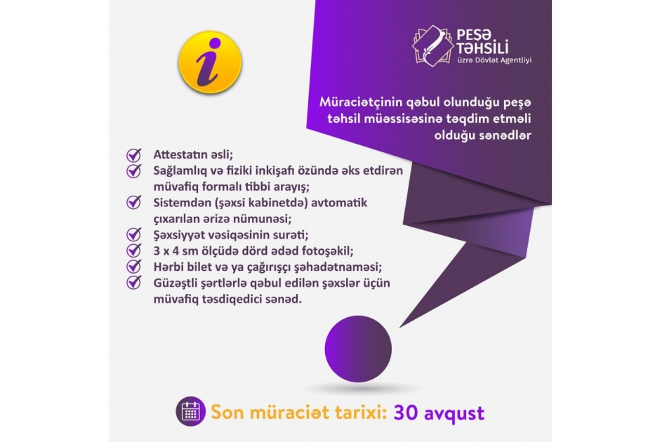 Peşə təhsili müəssisələrinə qəbul olanların nəzərinə