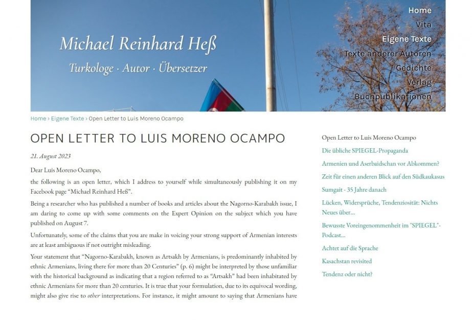 El científico alemán Michael Reinhard Hess: “La opinión de Ocampo refleja su firme apoyo a los intereses armenios”
