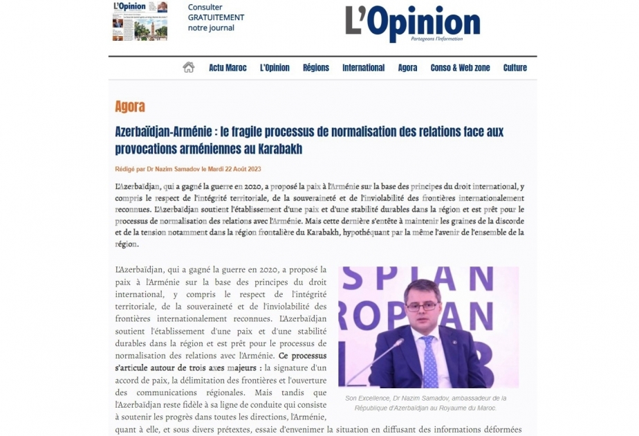 La edición marroquí de l'Opinion publicó un artículo sobre las provocaciones armenias