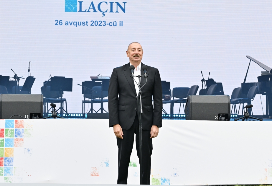 President Ilham Aliyev and First Lady Mehriban Aliyeva participated in “Lachin City Day” festivities held on the bank of Hakari River  The head of state addressed the event VIDEO