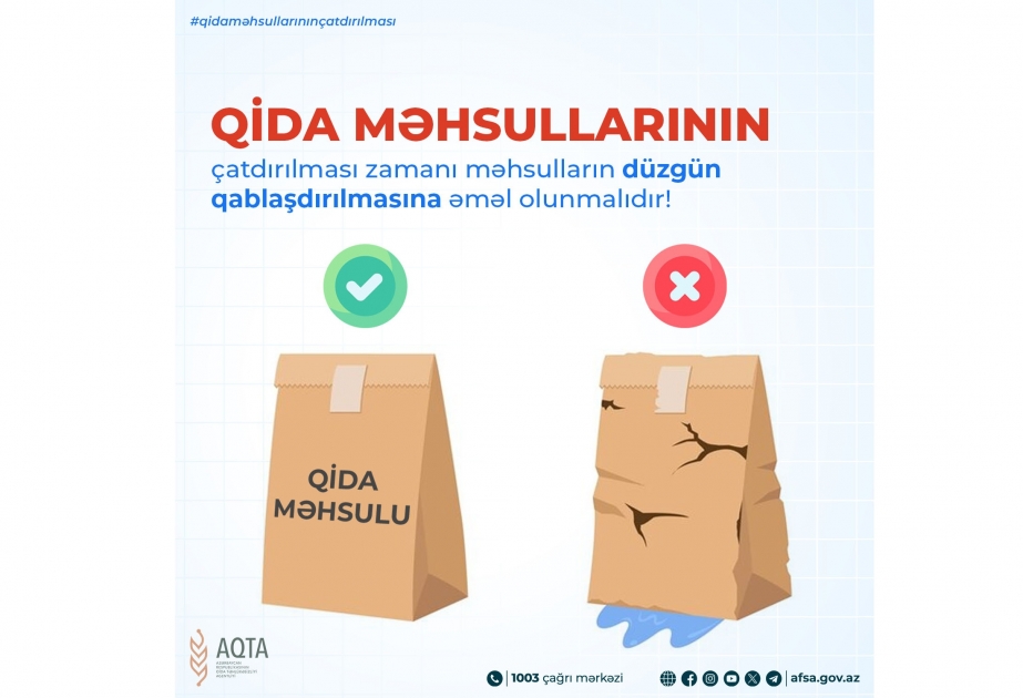AQTA: Qida məhsullarının çatdırılması zamanı qablaşdırma və etiketləmə tələblərinə əməl olunmalıdır
