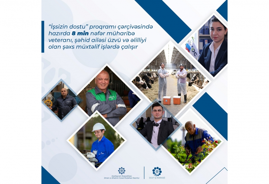 “İşsizin dostu” proqramı üzrə hazırda 8 min nəfər müharibə veteranı, şəhid ailəsi üzvü və əlil çalışır