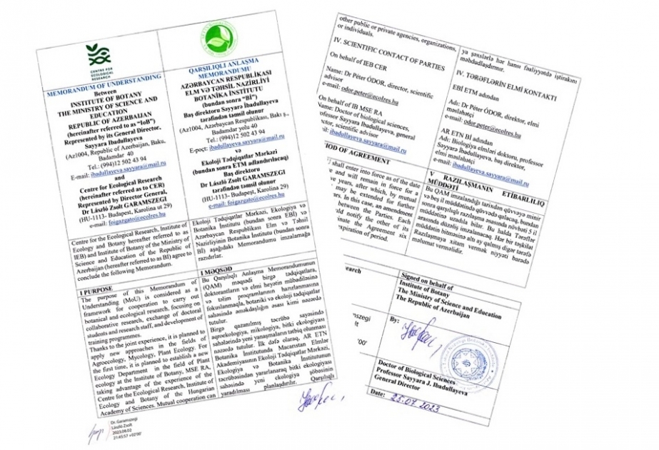 Botanika İnstitutu Macarıstan Elmlər Akademiyası ilə əməkdaşlıq edəcək