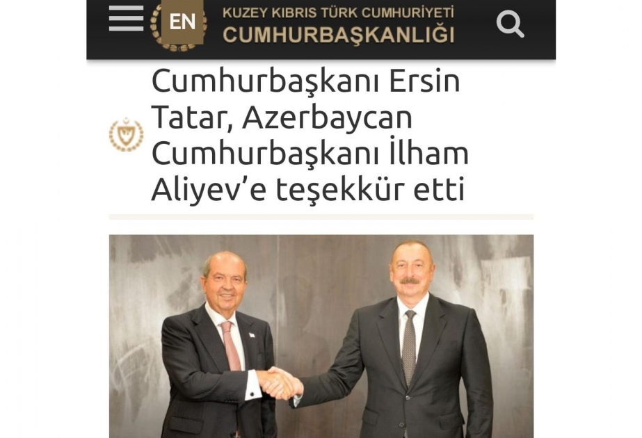 President of Northern Cyprus thanks Azerbaijan`s President Ilham Aliyev