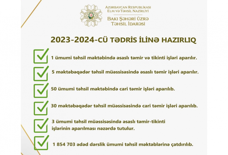 Paytaxtdakı təhsil müəssisələrində yeni tədris ilinə hazırlıq işləri aparılır