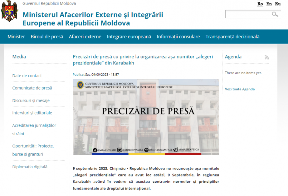 Moldova XİN Qarabağda erməni separatçılarının qondarma “seçkilərini” pisləyən bəyanat verib