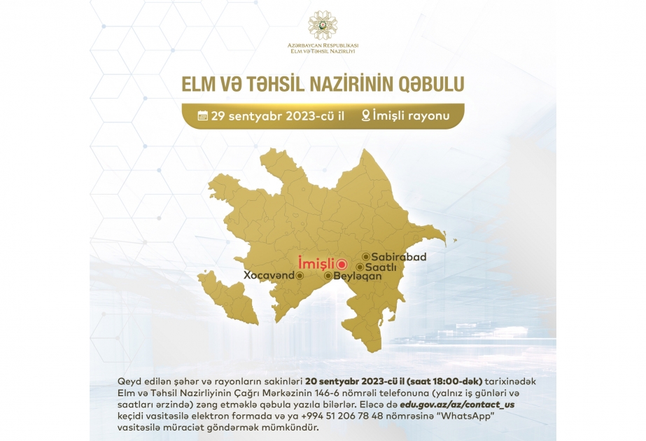 Elm və təhsil naziri İmişlidə vətəndaşlarla görüşəcək