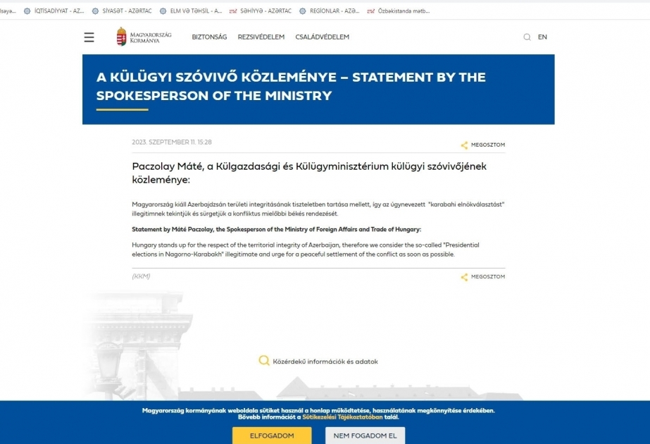 Ungarisches Außen- und Handelsministerium: Sogenannte „Präsidentschaftswahlen“ in Karabach sind illegitim