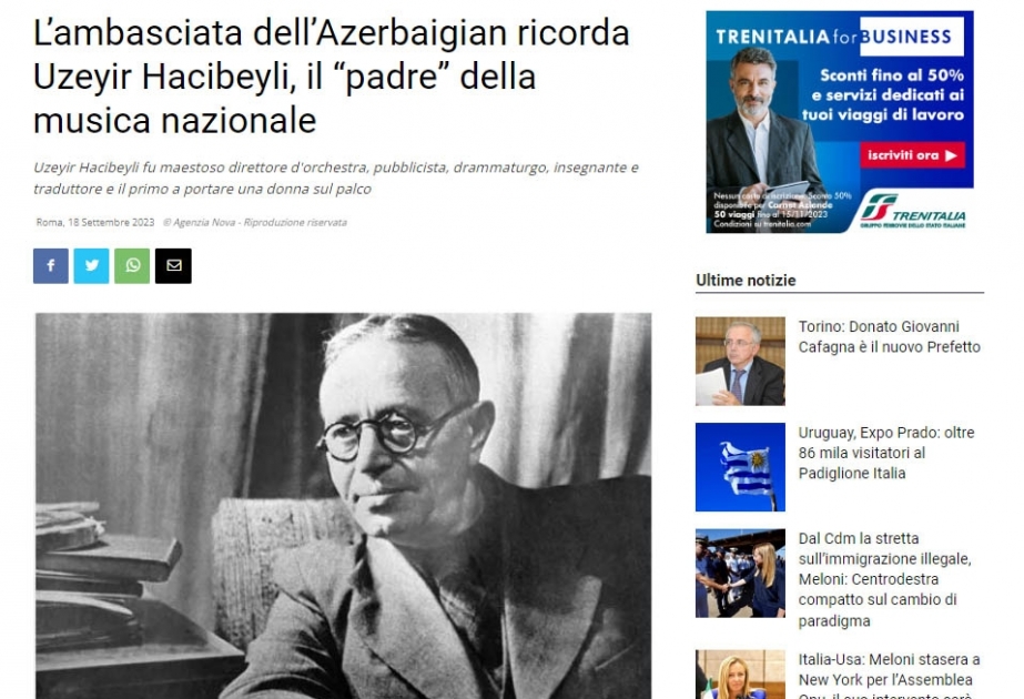 İtaliya saytları dahi bəstəkar Üzeyir Hacıbəylidən yazıb