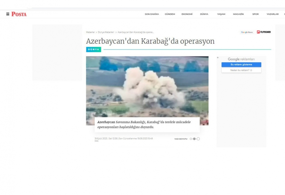 Azərbaycan Ordusunun antiterror tədbirləri dünya mediasının diqqət mərkəzindədir