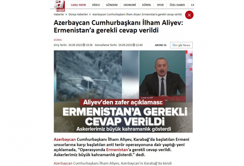 Azərbaycan Prezidentinin xalqa müraciəti dünya mətbuatında geniş işıqlandırılıb