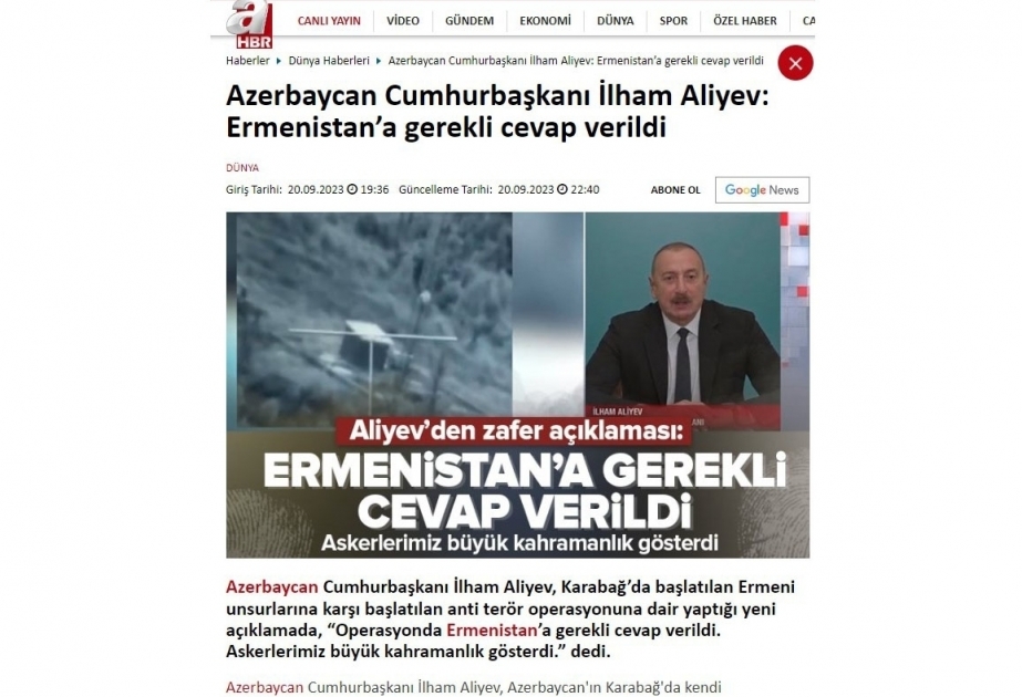 Обращение Президента Азербайджана к народу широко освещалось в мировой прессе