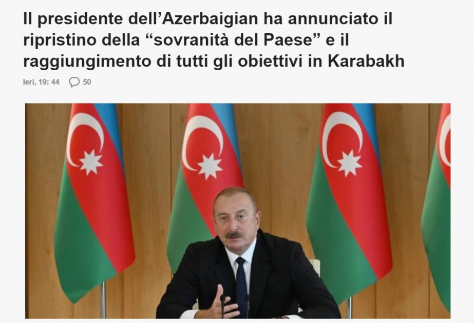 İtaliya saytları Prezident İlham Əliyevin xalqa müraciətini diqqətdə saxlayıb