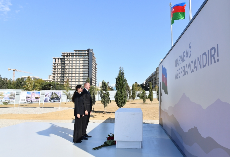 Präsident Ilham Aliyev und First Lady Mehriban Aliyeva besuchen im Bau befindlichen Triumph-Park in Baku AKTUALISIERT VIDEO