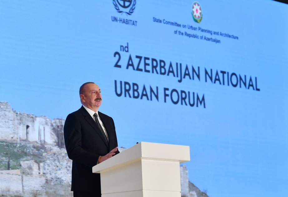 Prezident İlham Əliyev Milli Şəhərsalma Forumunda Vətən müharibəsinin başlanması səbəblərindən danışıb
