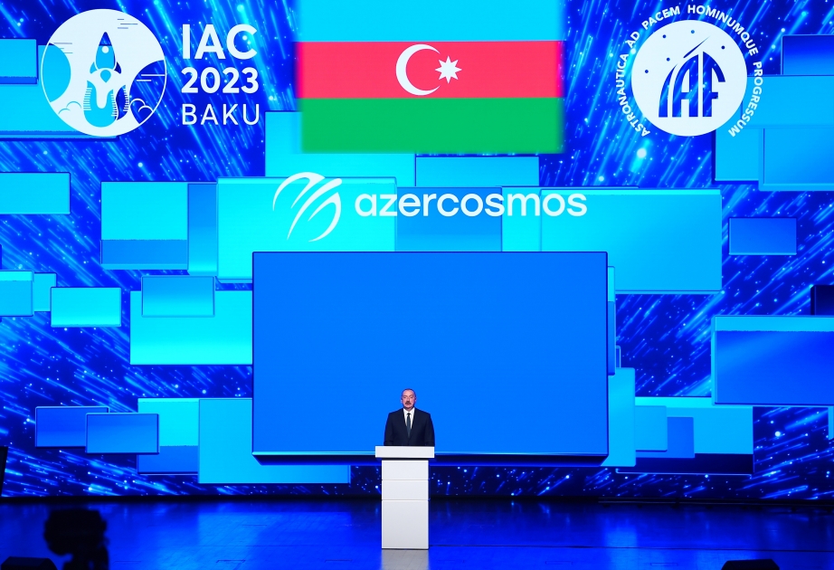 Opening ceremony of the 74th International Astronautical Congress gets underway at Baku Convention Center President Ilham Aliyev and First Lady Mehriban Aliyeva are attending the event