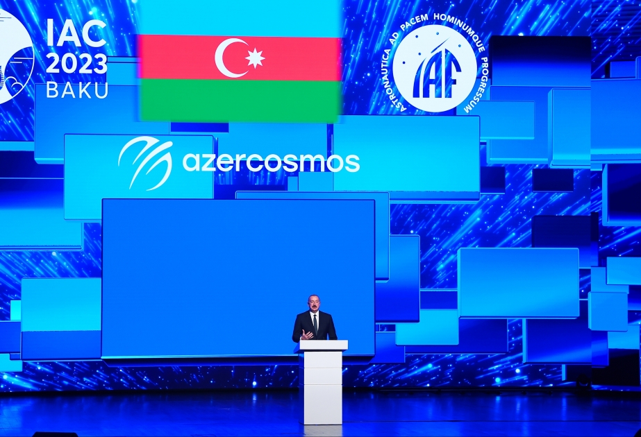 Baku Convention Center hosted opening ceremony of the 74th International Astronautical Congress President Ilham Aliyev and First Lady Mehriban Aliyeva attended the event VIDEO