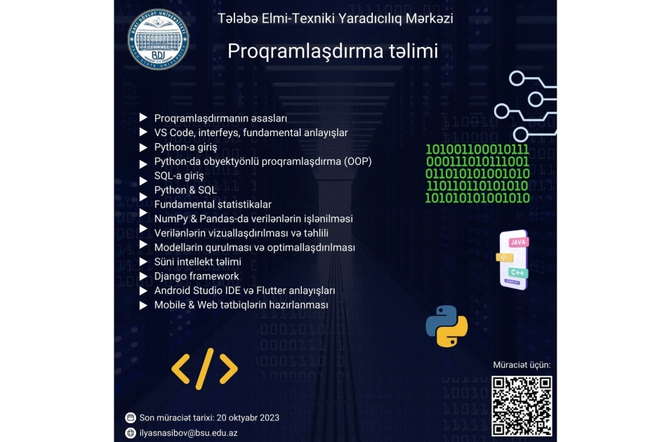 BDU-nun Tələbə Elmi-Texniki Yaradıcılıq Mərkəzi 3 istiqamətdə təlim məşğələləri elan edir