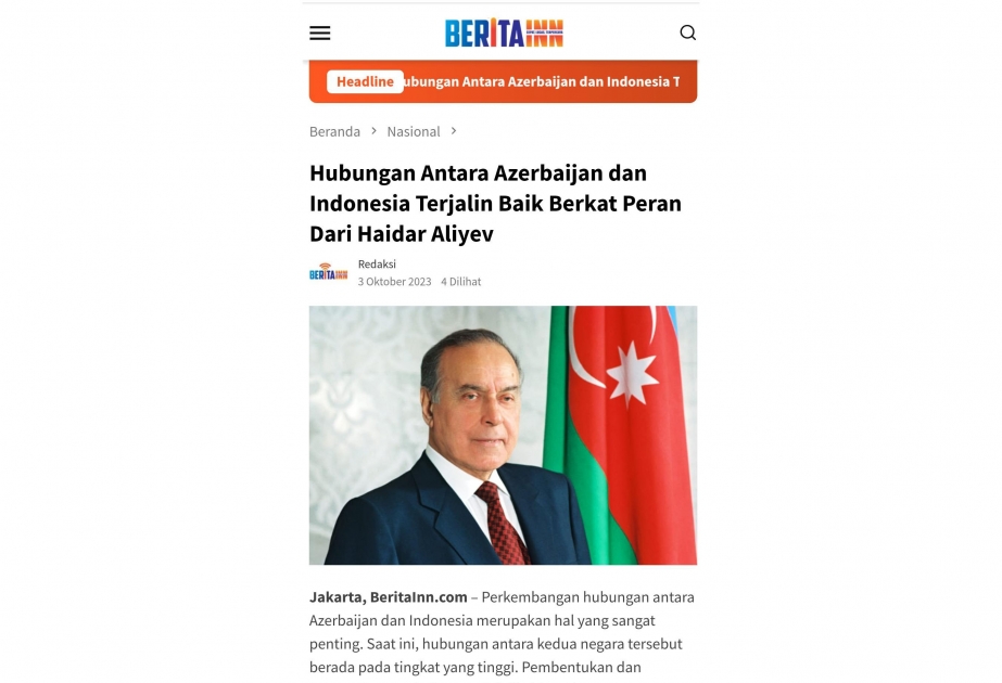 İndoneziya mətbuatında Ulu Öndər Heydər Əliyevə həsr edilmiş məqalə dərc olunub