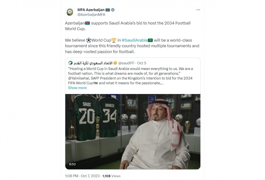 Foreign Ministry: Azerbaijan supports brotherly Saudi Arabia’s bid to host 2034 Football World Cup